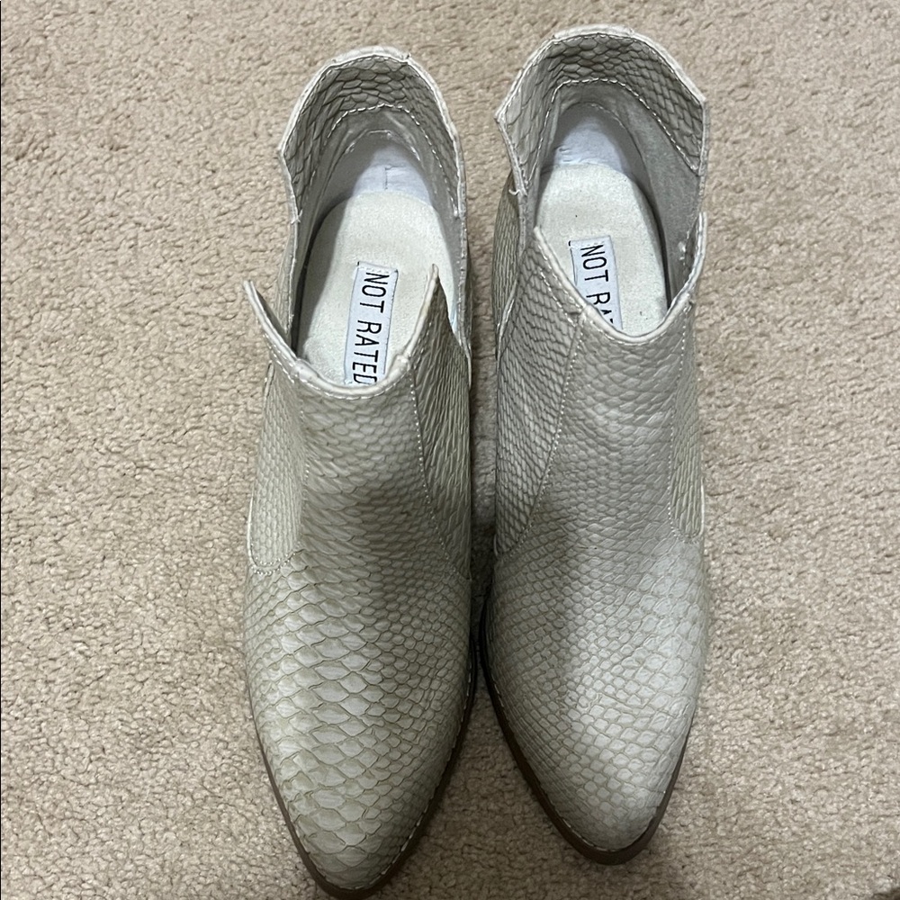 Not Rated Cream Snakeskin Ankle Boots